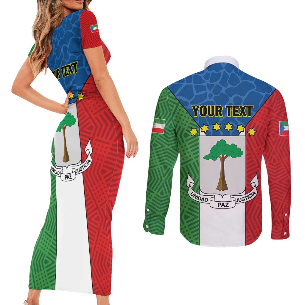 Personalized Equatorial Guinea Couples Matching Short Sleeve Bodycon Dress and Long Sleeve Button Shirt Unidad Paz Justicia - Wonder Print Shop