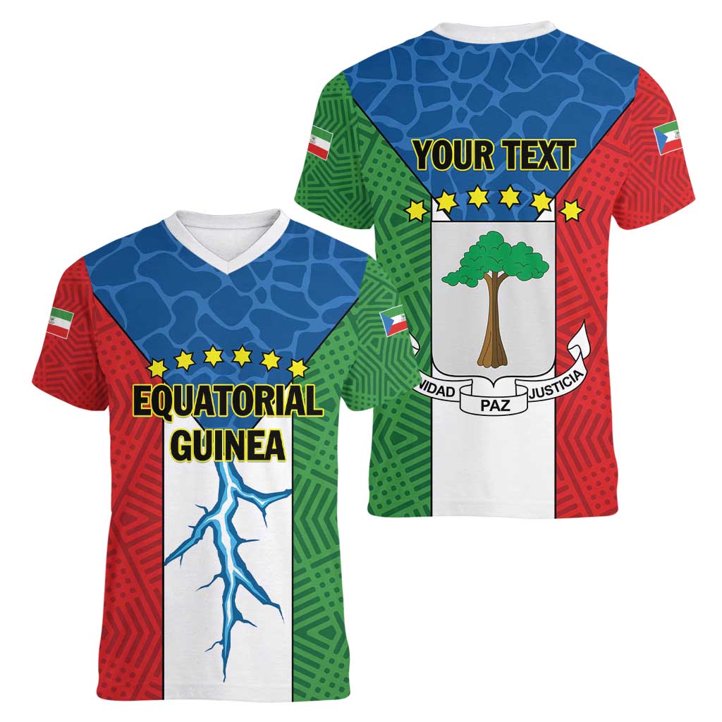 Personalized Equatorial Guinea Women V-Neck T-Shirt Unidad Paz Justicia - Wonder Print Shop