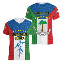 Personalized Equatorial Guinea Women V-Neck T-Shirt Unidad Paz Justicia - Wonder Print Shop