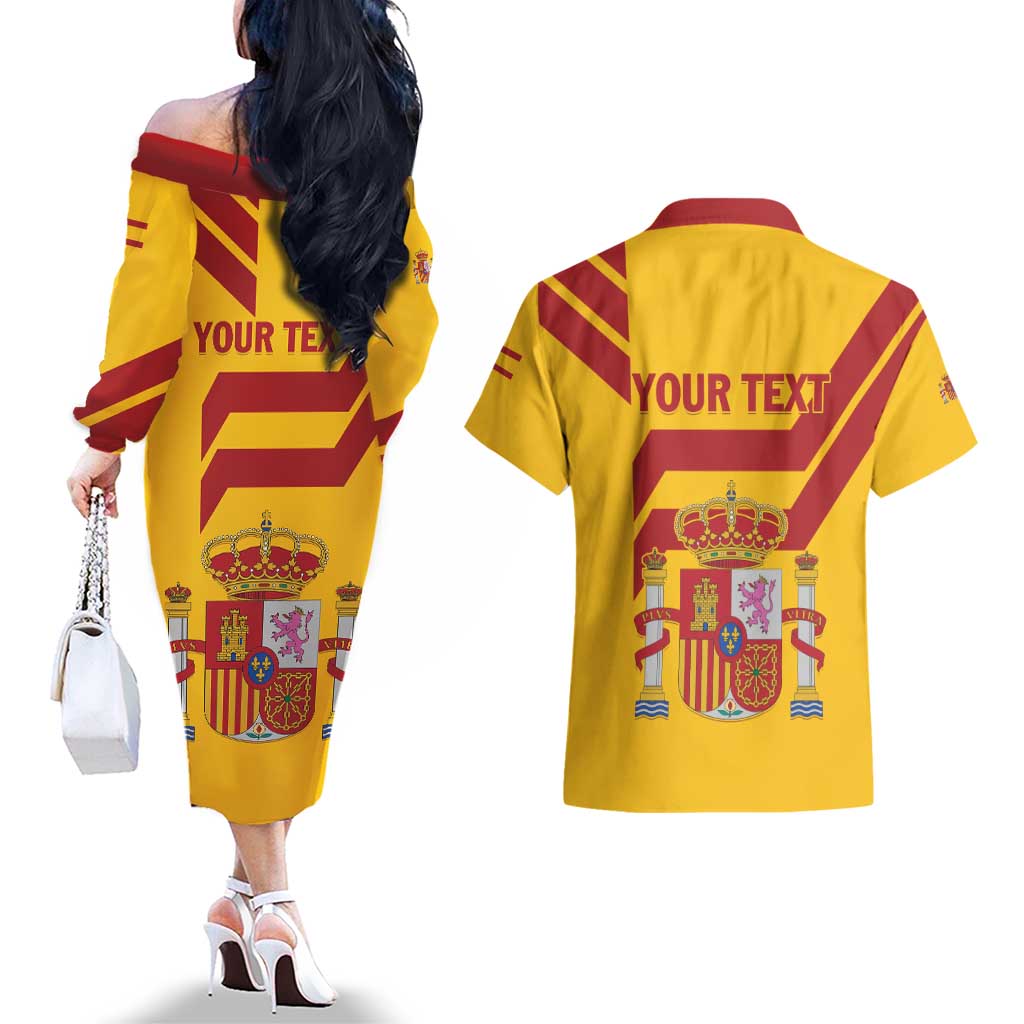 Personalized Spain Couples Matching Off The Shoulder Long Sleeve Dress and Hawaiian Shirt Spanish Fighting Bull - Wonder Print Shop