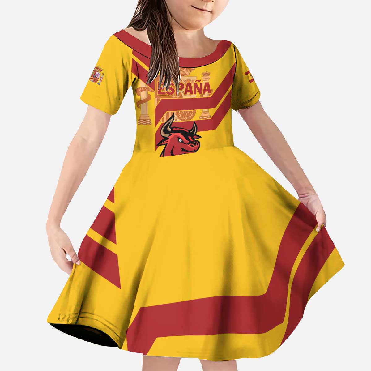 Personalized Spain Family Matching Off The Shoulder Long Sleeve Dress and Hawaiian Shirt Spanish Fighting Bull - Wonder Print Shop
