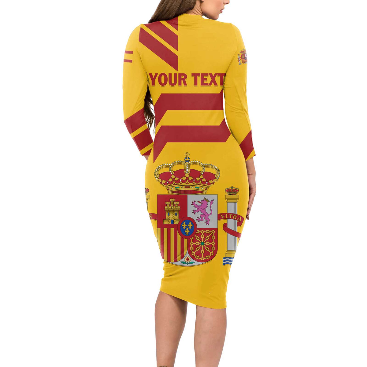 Personalized Spain Long Sleeve Bodycon Dress Spanish Fighting Bull - Wonder Print Shop