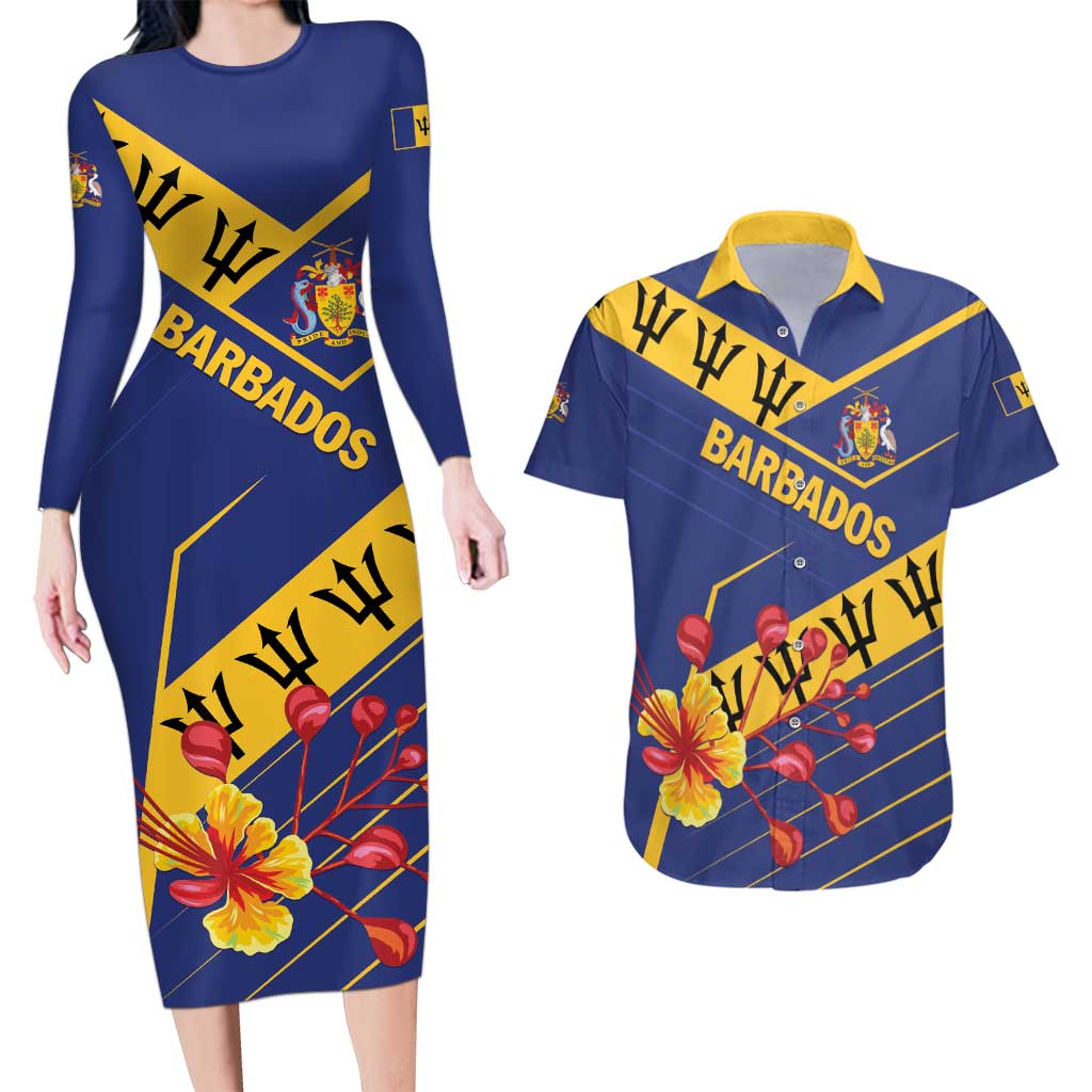 Personalized Barbados Couples Matching Long Sleeve Bodycon Dress and Hawaiian Shirt Pride and Industry - Wonder Print Shop