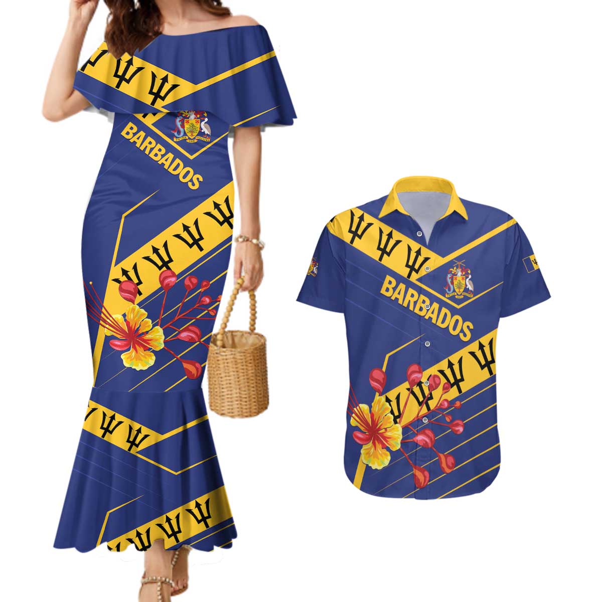 Personalized Barbados Couples Matching Mermaid Dress and Hawaiian Shirt Pride and Industry - Wonder Print Shop
