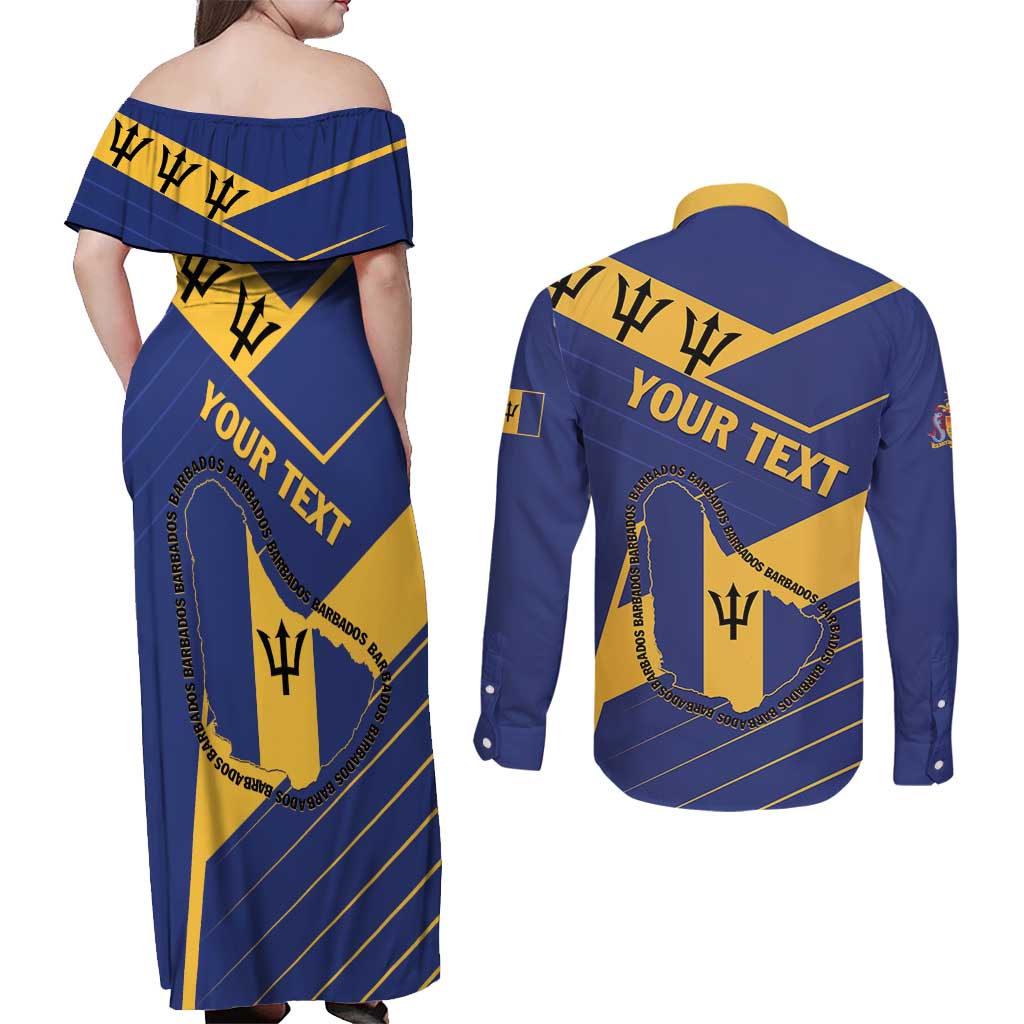 Personalized Barbados Couples Matching Off Shoulder Maxi Dress and Long Sleeve Button Shirt Pride and Industry - Wonder Print Shop