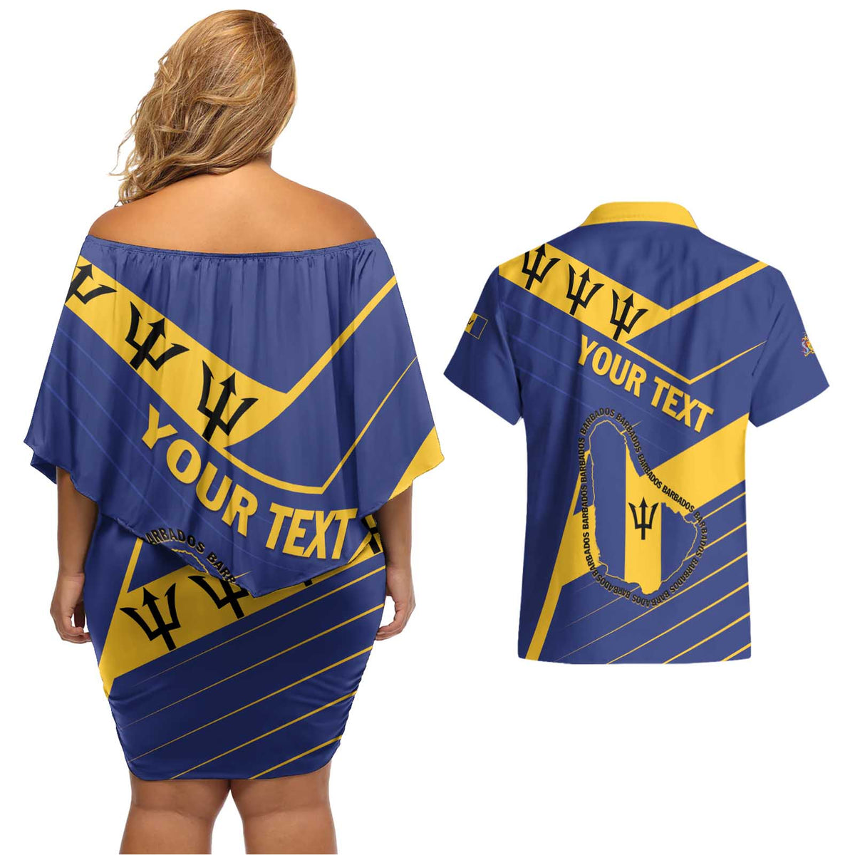 Personalized Barbados Couples Matching Off Shoulder Short Dress and Hawaiian Shirt Pride and Industry - Wonder Print Shop