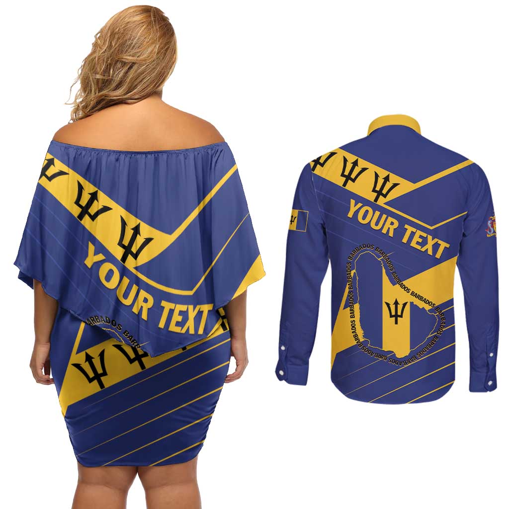 Personalized Barbados Couples Matching Off Shoulder Short Dress and Long Sleeve Button Shirt Pride and Industry - Wonder Print Shop
