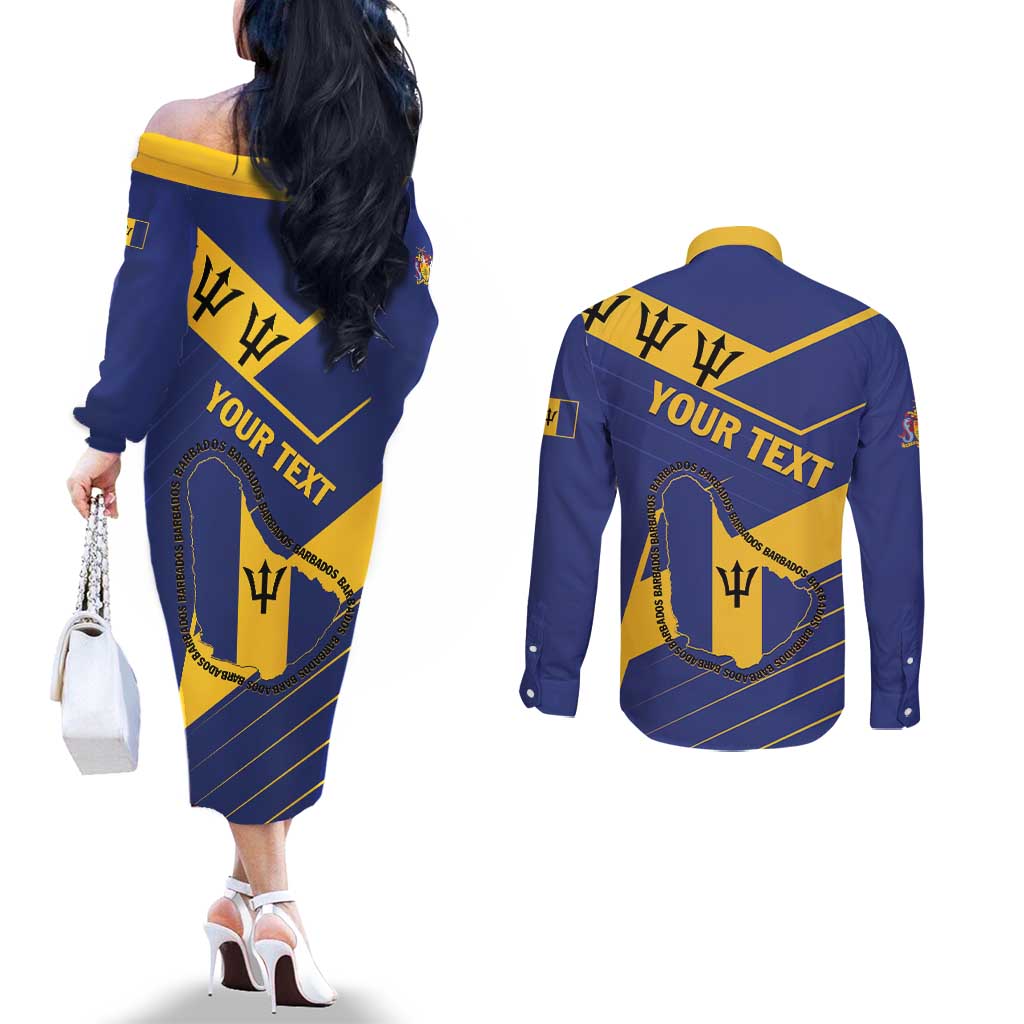 Personalized Barbados Couples Matching Off The Shoulder Long Sleeve Dress and Long Sleeve Button Shirt Pride and Industry