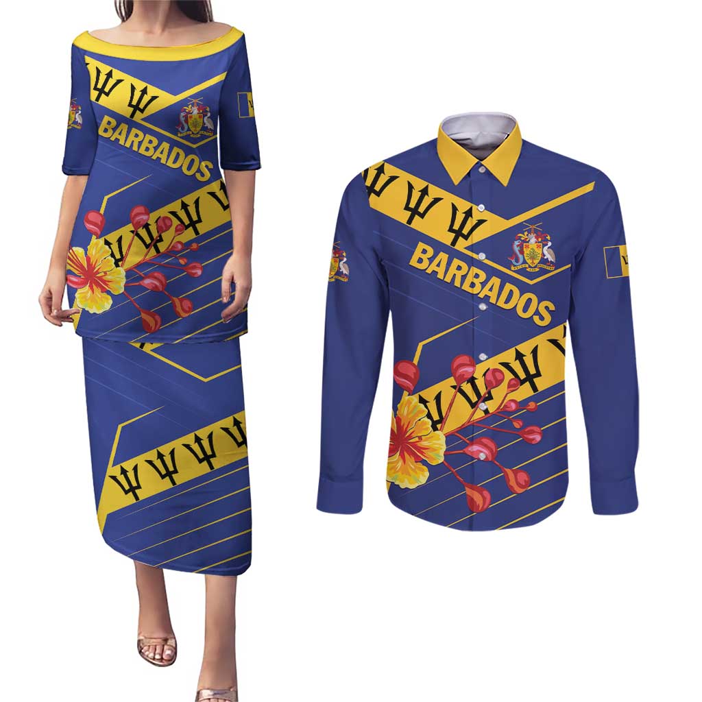 Personalized Barbados Couples Matching Puletasi and Long Sleeve Button Shirt Pride and Industry - Wonder Print Shop