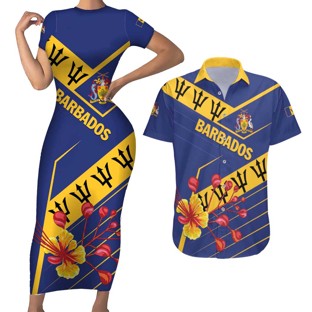 Personalized Barbados Couples Matching Short Sleeve Bodycon Dress and Hawaiian Shirt Pride and Industry - Wonder Print Shop