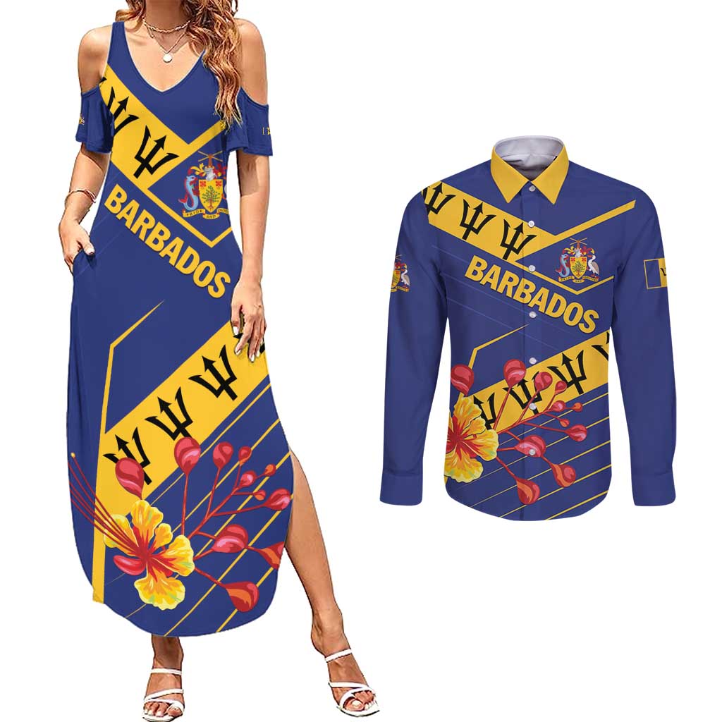 Personalized Barbados Couples Matching Summer Maxi Dress and Long Sleeve Button Shirt Pride and Industry - Wonder Print Shop
