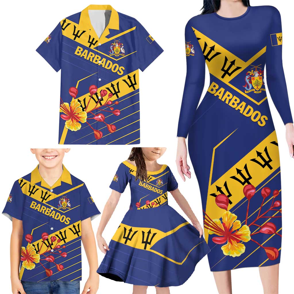 Personalized Barbados Family Matching Long Sleeve Bodycon Dress and Hawaiian Shirt Pride and Industry - Wonder Print Shop