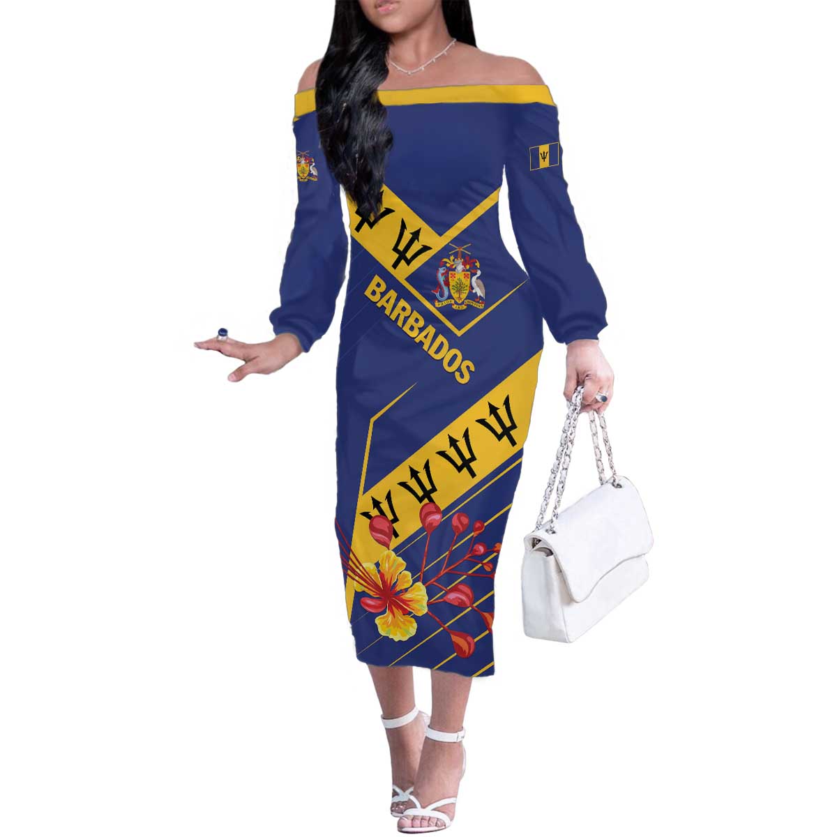 Personalized Barbados Family Matching Off The Shoulder Long Sleeve Dress and Hawaiian Shirt Pride and Industry - Wonder Print Shop