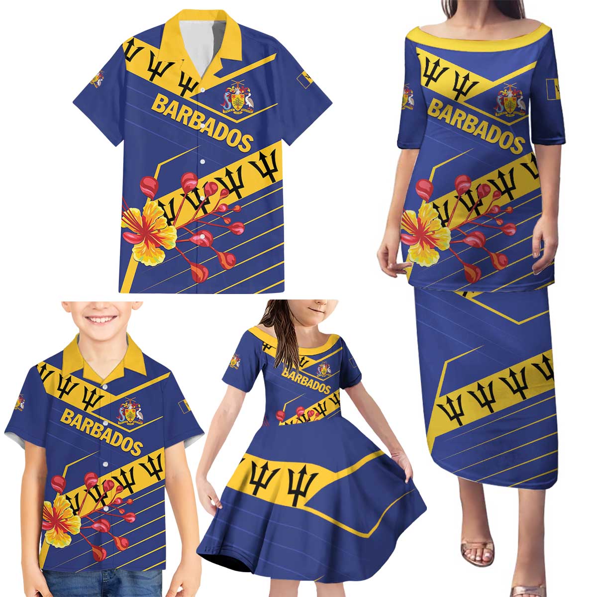 Personalized Barbados Family Matching Puletasi and Hawaiian Shirt Pride and Industry - Wonder Print Shop