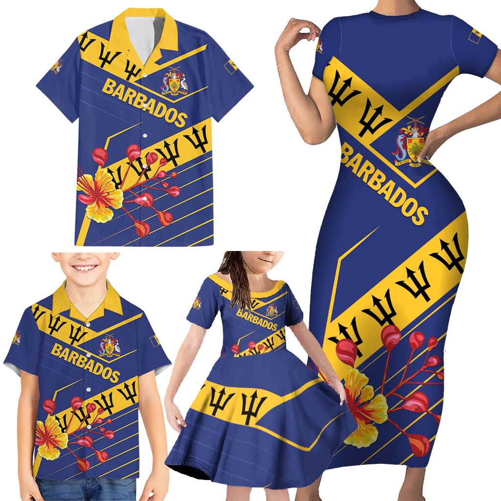 Personalized Barbados Family Matching Short Sleeve Bodycon Dress and Hawaiian Shirt Pride and Industry - Wonder Print Shop