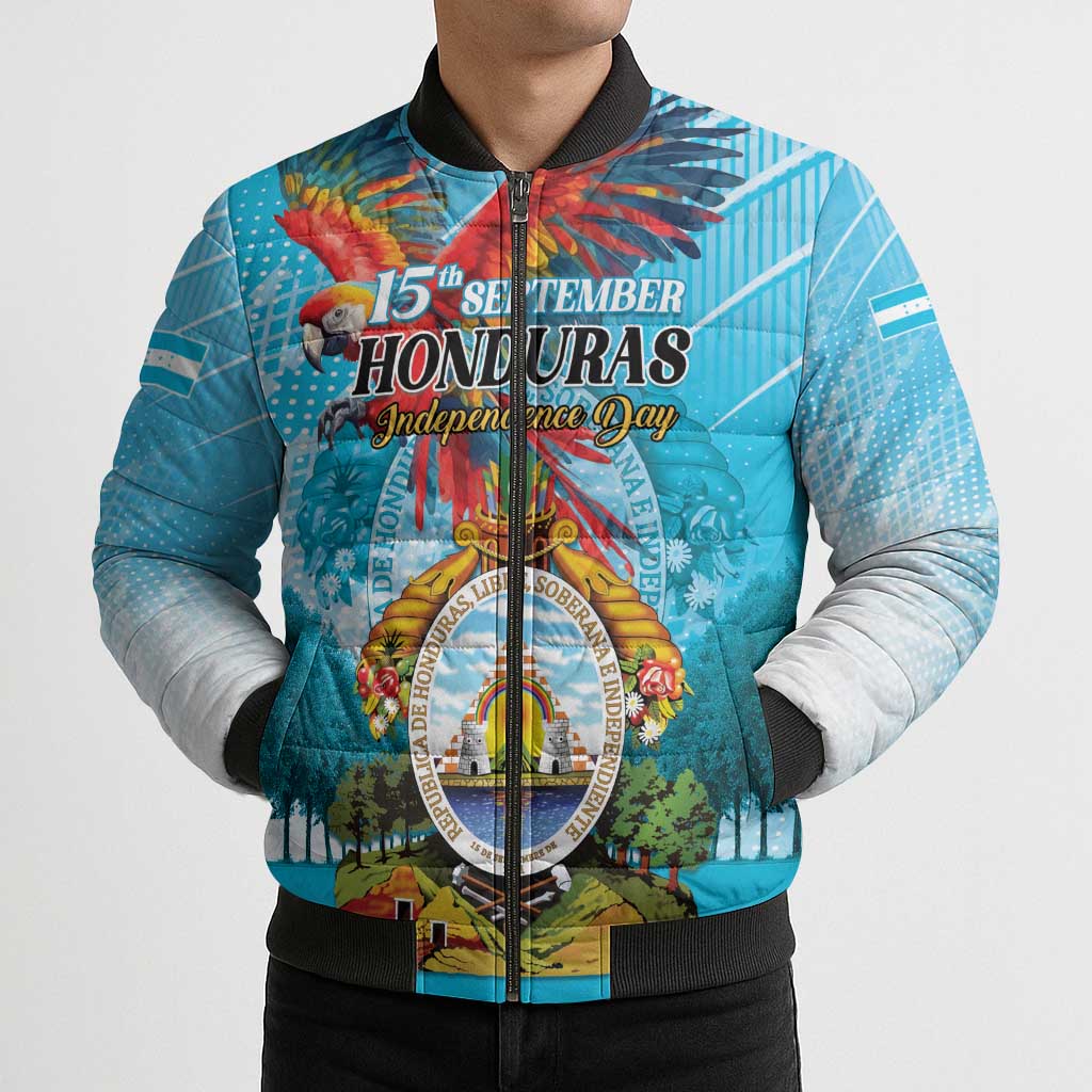 Personalized Honduras Independence Day 1821 Bomber Puffer Jacket Libre Soberana e Independiente - Wonder Print Shop