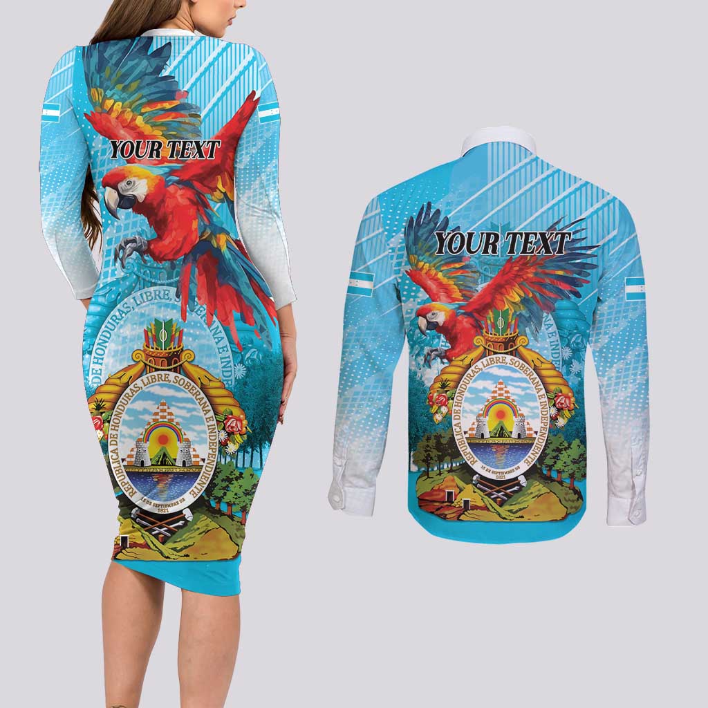 Personalized Honduras Independence Day 1821 Couples Matching Long Sleeve Bodycon Dress and Long Sleeve Button Shirt Libre Soberana e Independiente - Wonder Print Shop