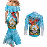 Personalized Honduras Independence Day 1821 Couples Matching Mermaid Dress and Long Sleeve Button Shirt Libre Soberana e Independiente - Wonder Print Shop