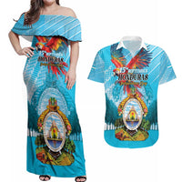 Personalized Honduras Independence Day 1821 Couples Matching Off Shoulder Maxi Dress and Hawaiian Shirt Libre Soberana e Independiente - Wonder Print Shop