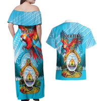 Personalized Honduras Independence Day 1821 Couples Matching Off Shoulder Maxi Dress and Hawaiian Shirt Libre Soberana e Independiente - Wonder Print Shop
