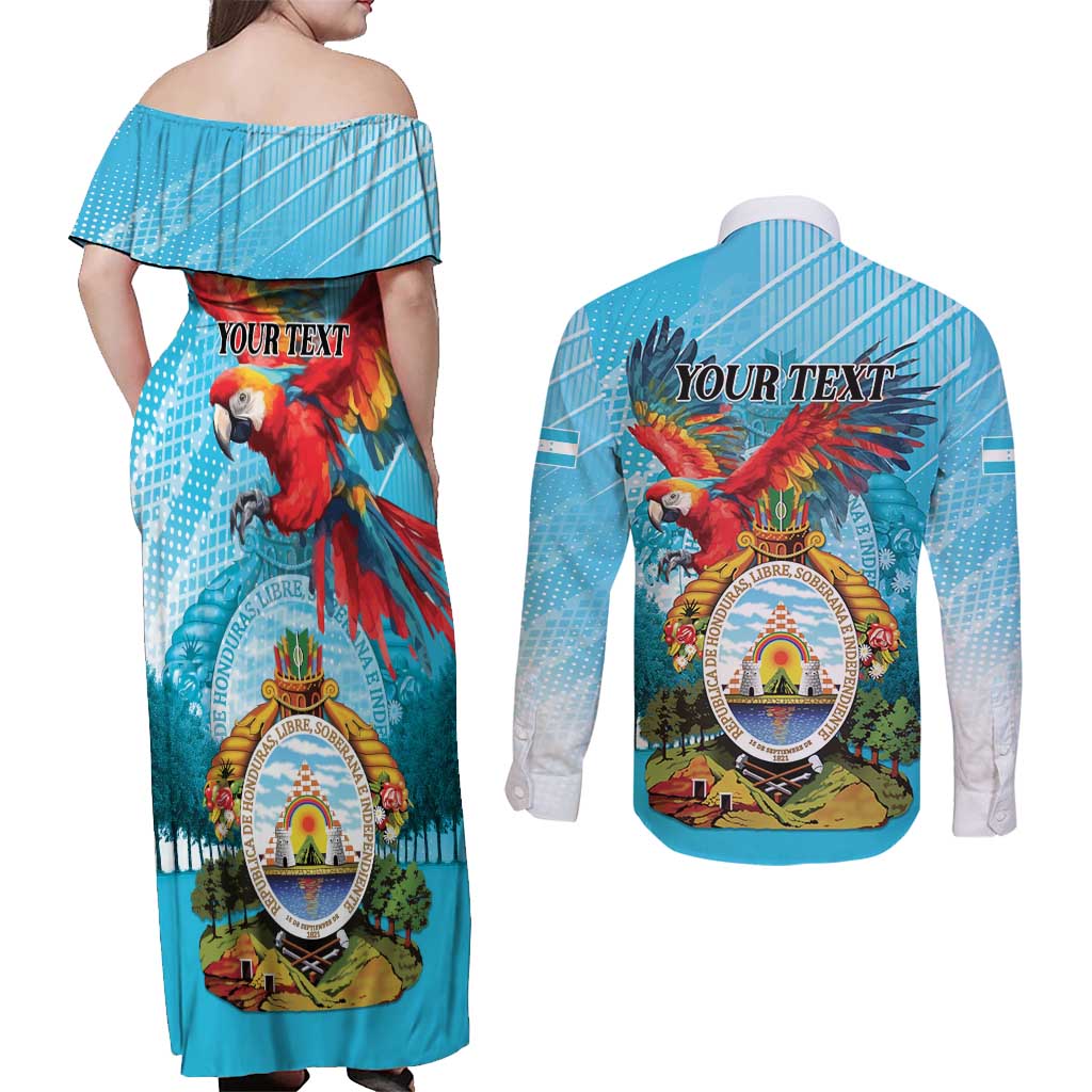 Personalized Honduras Independence Day 1821 Couples Matching Off Shoulder Maxi Dress and Long Sleeve Button Shirt Libre Soberana e Independiente - Wonder Print Shop