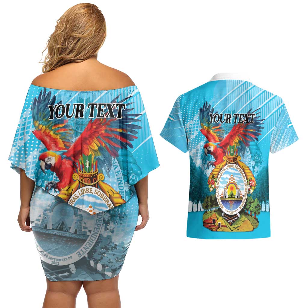 Personalized Honduras Independence Day 1821 Couples Matching Off Shoulder Short Dress and Hawaiian Shirt Libre Soberana e Independiente - Wonder Print Shop