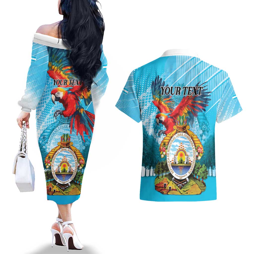 Personalized Honduras Independence Day 1821 Couples Matching Off The Shoulder Long Sleeve Dress and Hawaiian Shirt Libre Soberana e Independiente - Wonder Print Shop