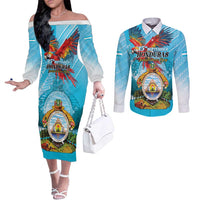 Personalized Honduras Independence Day 1821 Couples Matching Off The Shoulder Long Sleeve Dress and Long Sleeve Button Shirt Libre Soberana e Independiente - Wonder Print Shop