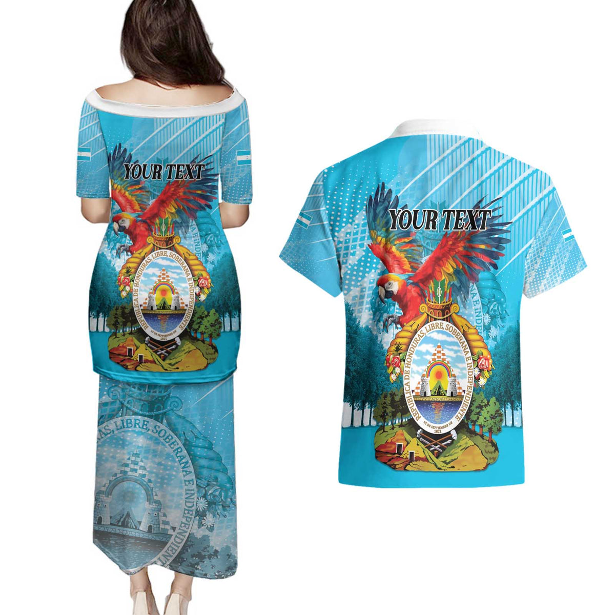 Personalized Honduras Independence Day 1821 Couples Matching Puletasi and Hawaiian Shirt Libre Soberana e Independiente - Wonder Print Shop