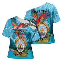Personalized Honduras Independence Day 1821 Cross Shoulder Shirt Libre Soberana e Independiente - Wonder Print Shop