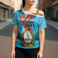 Personalized Honduras Independence Day 1821 Cross Shoulder Shirt Libre Soberana e Independiente - Wonder Print Shop