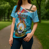 Personalized Honduras Independence Day 1821 Cross Shoulder Shirt Libre Soberana e Independiente - Wonder Print Shop
