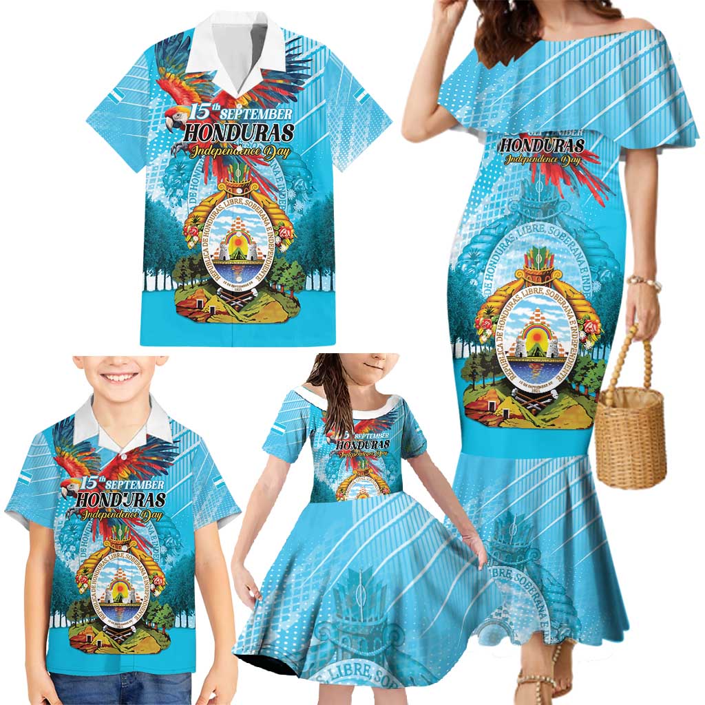 Personalized Honduras Independence Day 1821 Family Matching Mermaid Dress and Hawaiian Shirt Libre Soberana e Independiente - Wonder Print Shop