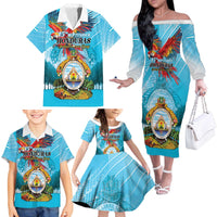 Personalized Honduras Independence Day 1821 Family Matching Off The Shoulder Long Sleeve Dress and Hawaiian Shirt Libre Soberana e Independiente - Wonder Print Shop