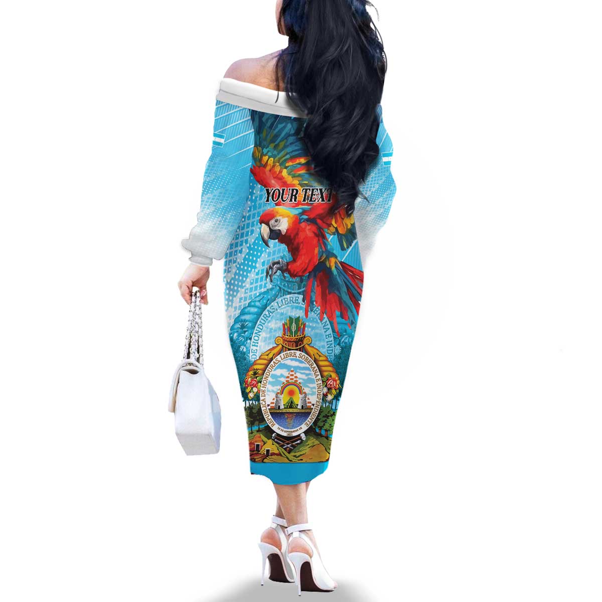 Personalized Honduras Independence Day 1821 Family Matching Off The Shoulder Long Sleeve Dress and Hawaiian Shirt Libre Soberana e Independiente - Wonder Print Shop