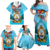 Personalized Honduras Independence Day 1821 Family Matching Off Shoulder Maxi Dress and Hawaiian Shirt Libre Soberana e Independiente - Wonder Print Shop