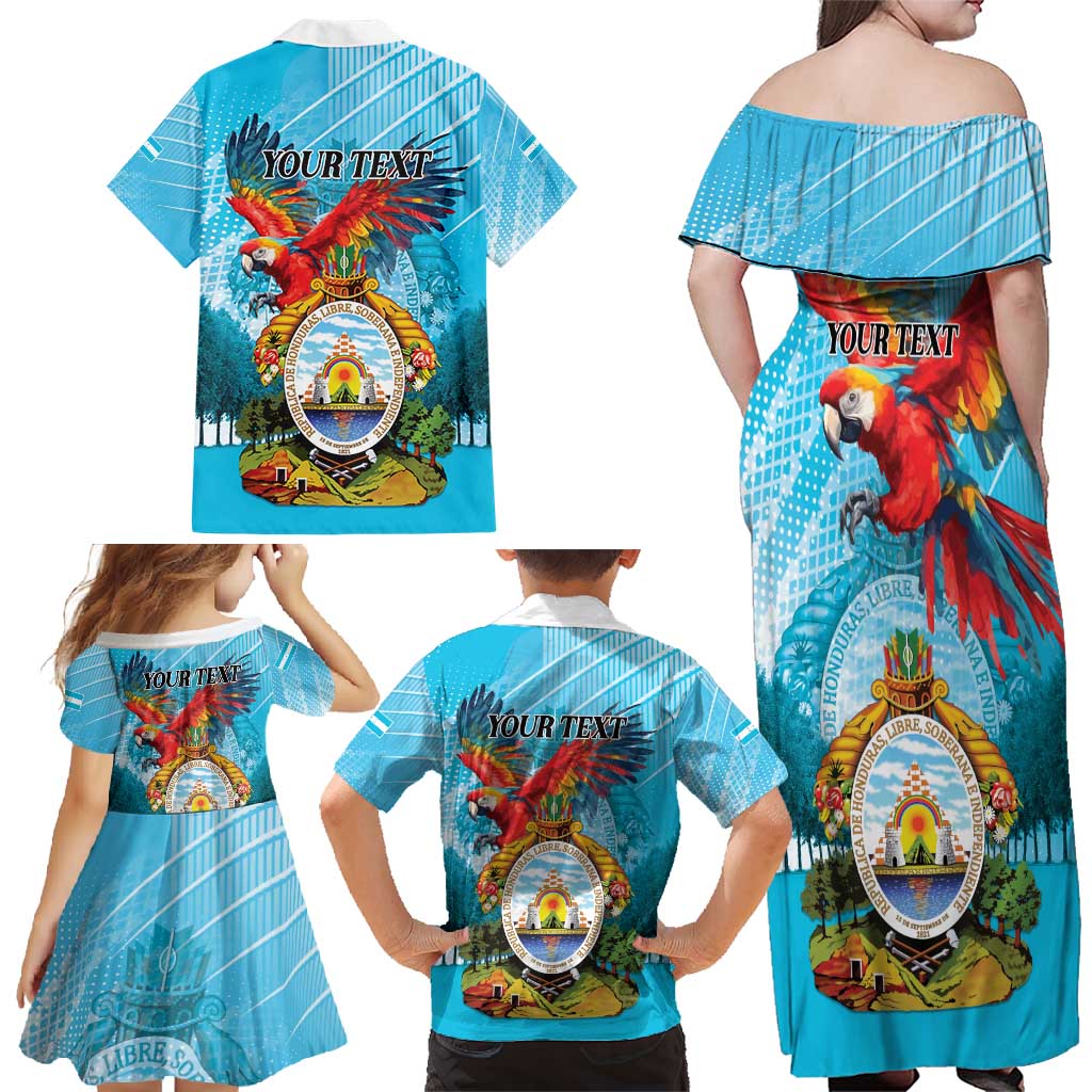 Personalized Honduras Independence Day 1821 Family Matching Off Shoulder Maxi Dress and Hawaiian Shirt Libre Soberana e Independiente - Wonder Print Shop