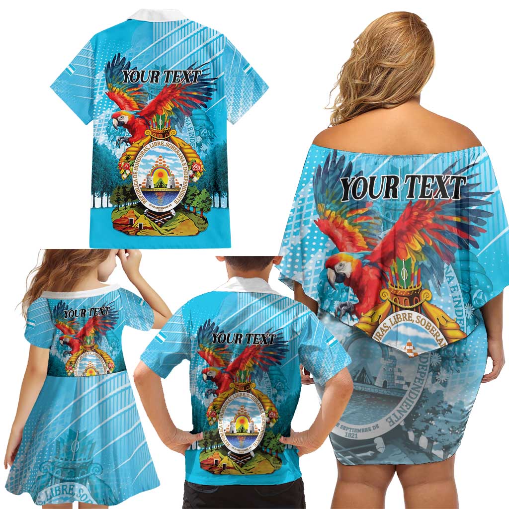 Personalized Honduras Independence Day 1821 Family Matching Off Shoulder Short Dress and Hawaiian Shirt Libre Soberana e Independiente - Wonder Print Shop