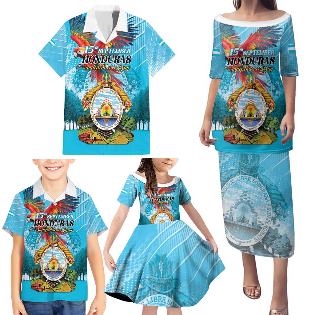 Personalized Honduras Independence Day 1821 Family Matching Puletasi and Hawaiian Shirt Libre Soberana e Independiente - Wonder Print Shop