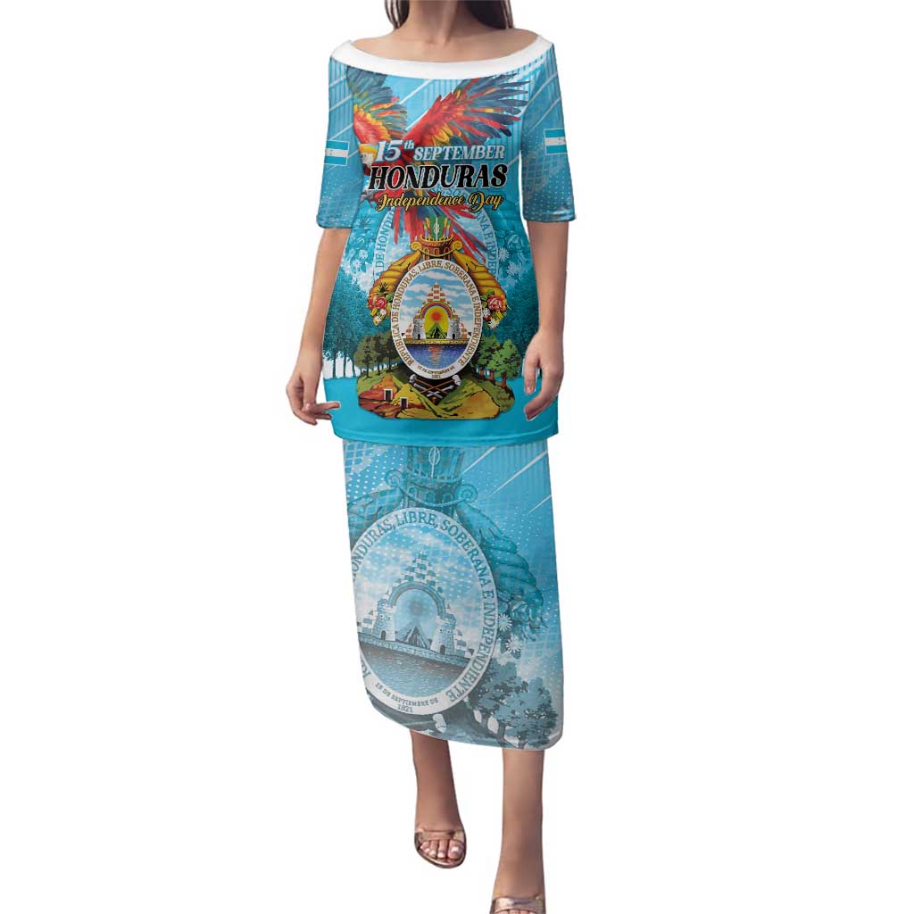 Personalized Honduras Independence Day 1821 Family Matching Puletasi and Hawaiian Shirt Libre Soberana e Independiente - Wonder Print Shop