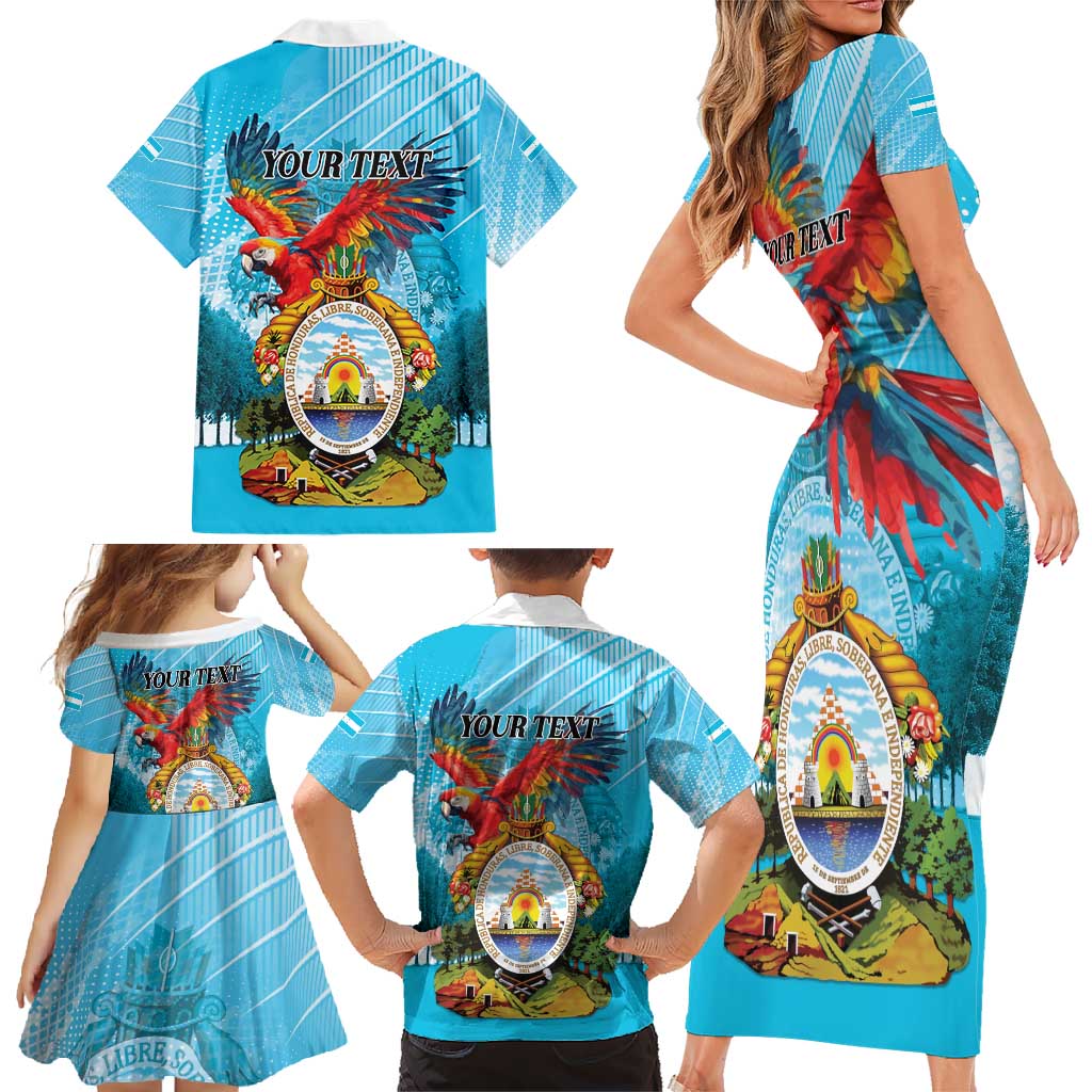 Personalized Honduras Independence Day 1821 Family Matching Short Sleeve Bodycon Dress and Hawaiian Shirt Libre Soberana e Independiente - Wonder Print Shop