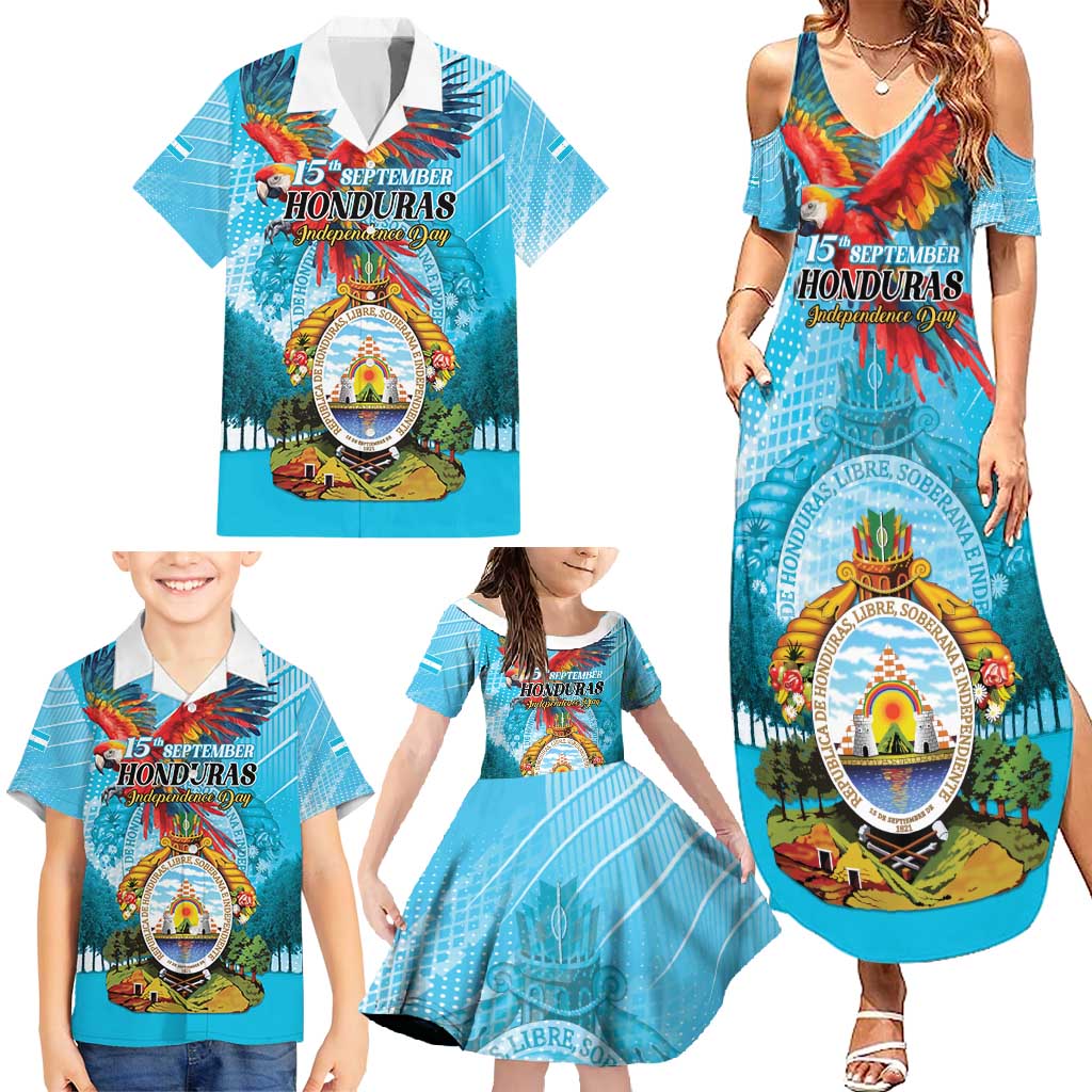 Personalized Honduras Independence Day 1821 Family Matching Summer Maxi Dress and Hawaiian Shirt Libre Soberana e Independiente - Wonder Print Shop