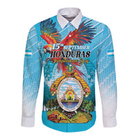 Personalized Honduras Independence Day 1821 Long Sleeve Button Shirt Libre Soberana e Independiente - Wonder Print Shop