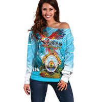 Personalized Honduras Independence Day 1821 Off Shoulder Sweater Libre Soberana e Independiente - Wonder Print Shop