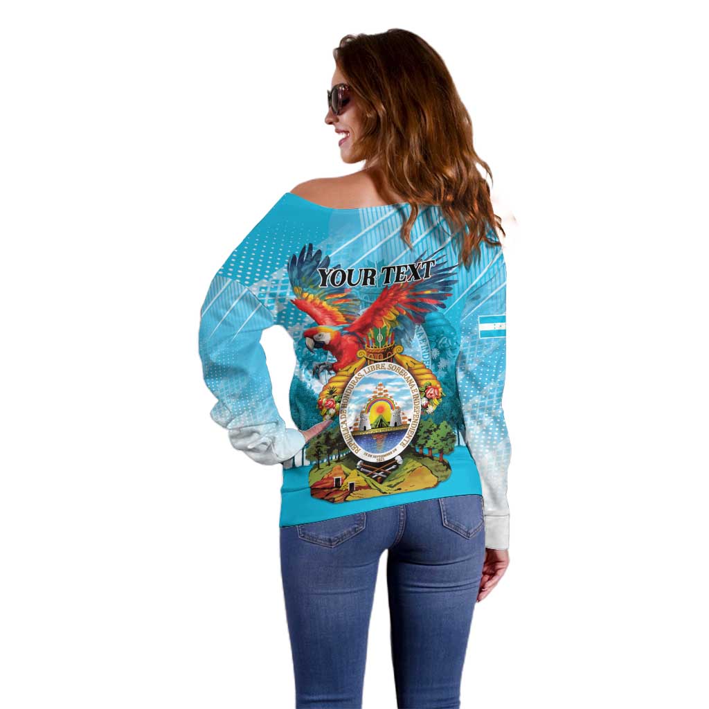 Personalized Honduras Independence Day 1821 Off Shoulder Sweater Libre Soberana e Independiente - Wonder Print Shop