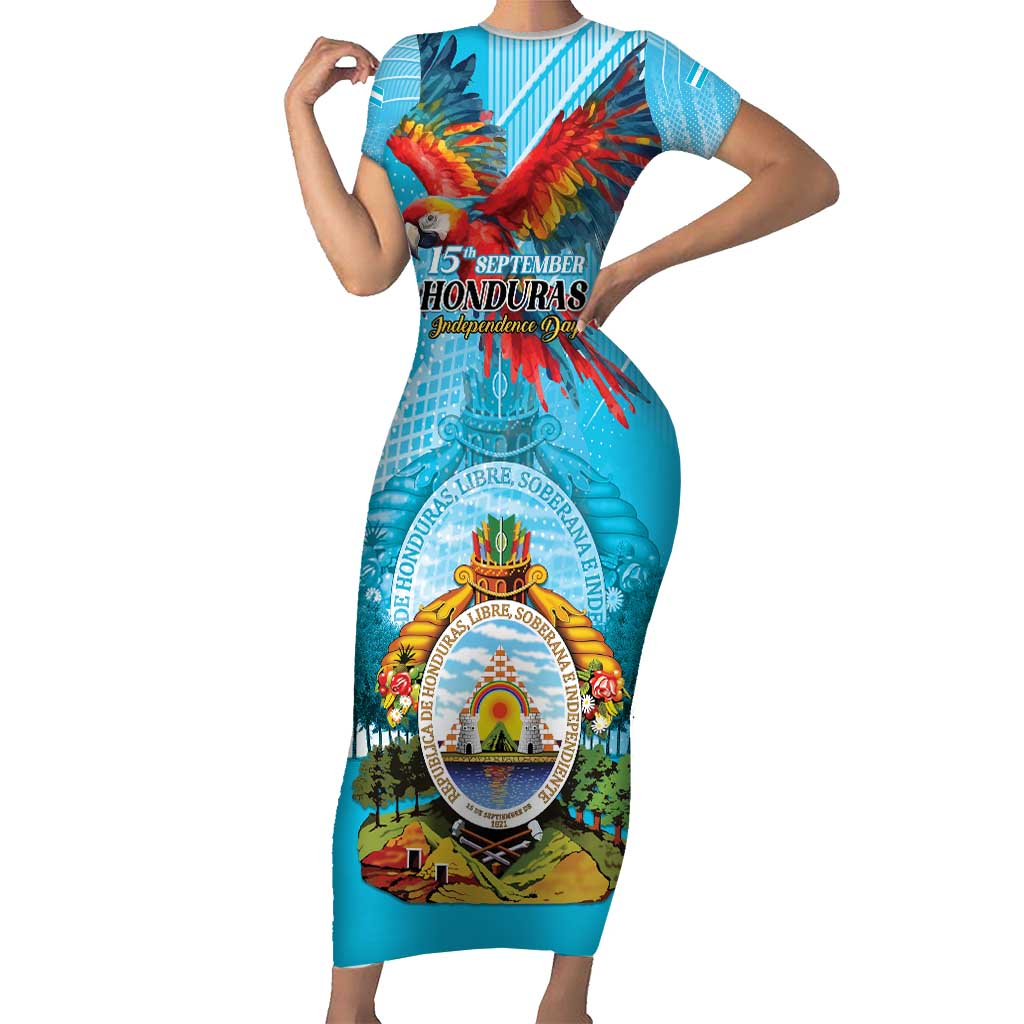 Personalized Honduras Independence Day 1821 Short Sleeve Bodycon Dress Libre Soberana e Independiente - Wonder Print Shop