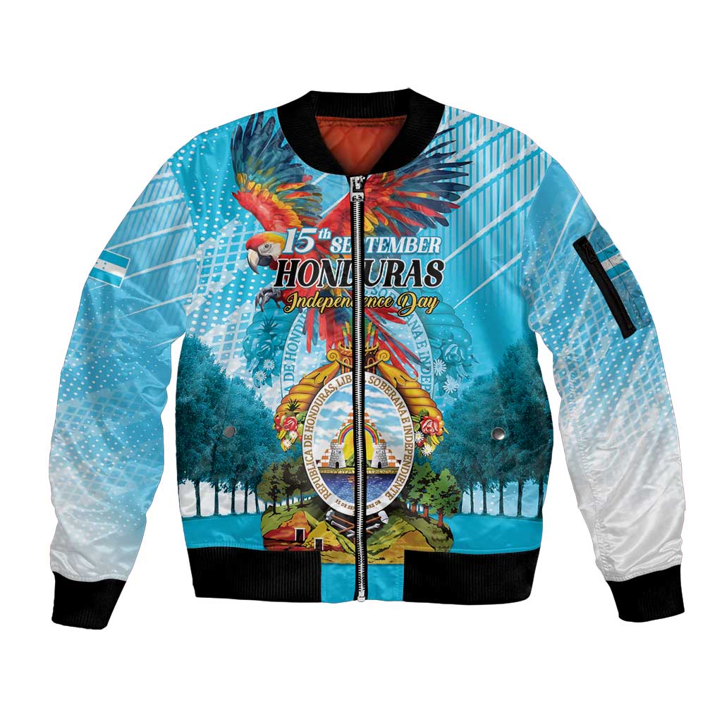 Personalized Honduras Independence Day 1821 Sleeve Zip Bomber Jacket Libre Soberana e Independiente - Wonder Print Shop