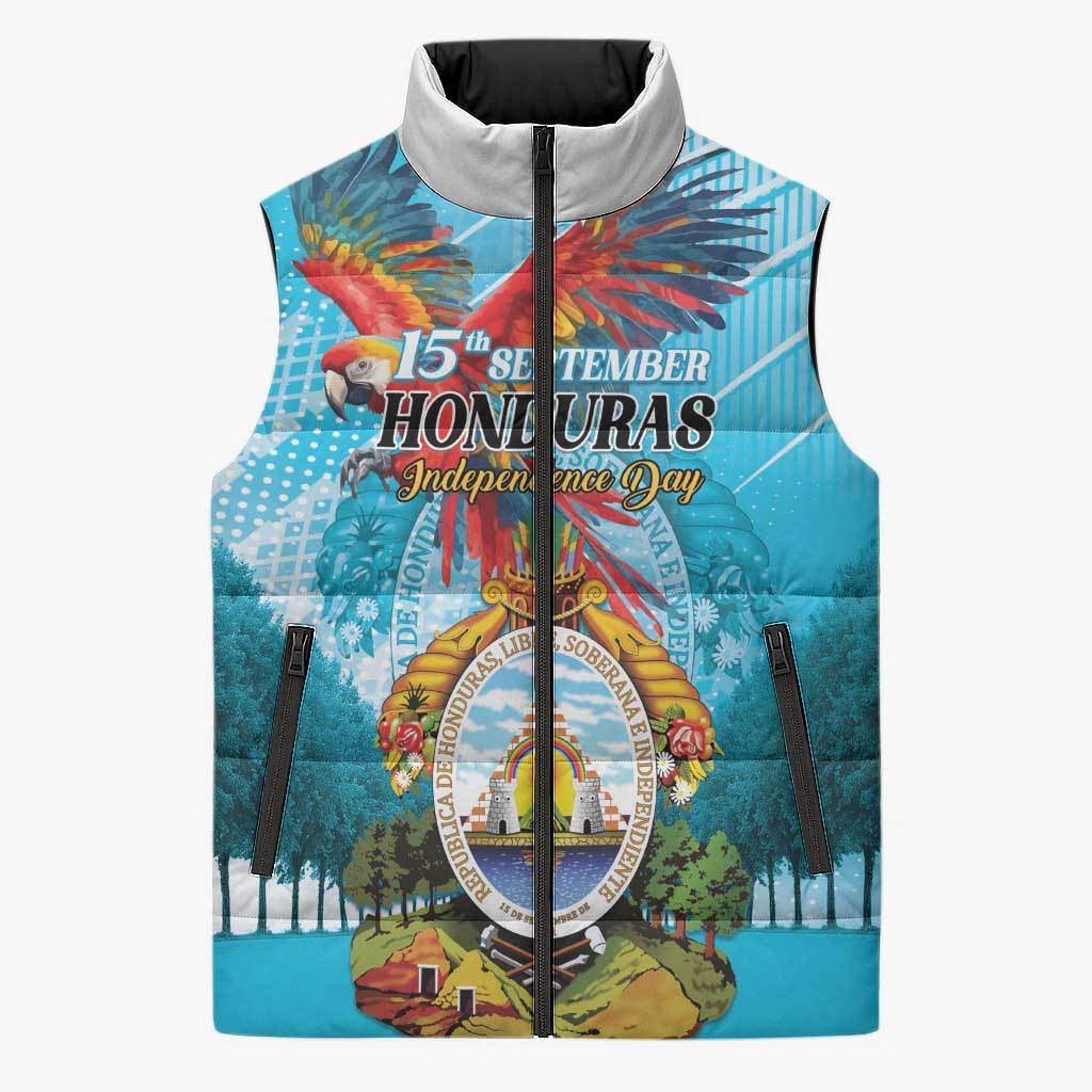 Personalized Honduras Independence Day 1821 Sleeveless Puffer Jacket Libre Soberana e Independiente - Wonder Print Shop