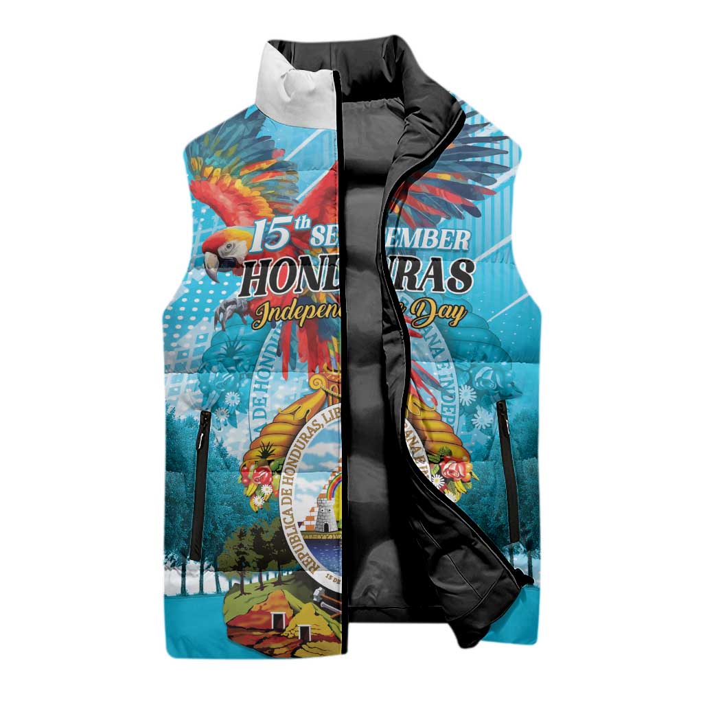 Personalized Honduras Independence Day 1821 Sleeveless Puffer Jacket Libre Soberana e Independiente - Wonder Print Shop