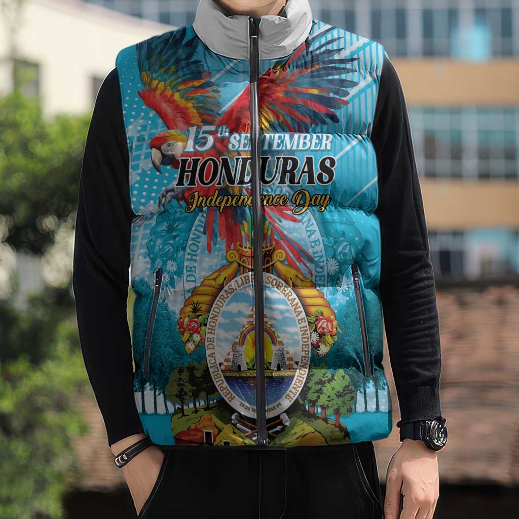 Personalized Honduras Independence Day 1821 Sleeveless Puffer Jacket Libre Soberana e Independiente - Wonder Print Shop